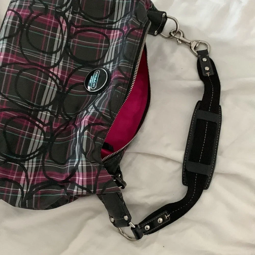 Coach Purse & Matching Wallet: Pink, Black, Grey Plaids with Hints of Glitter - Picture 9 of 16